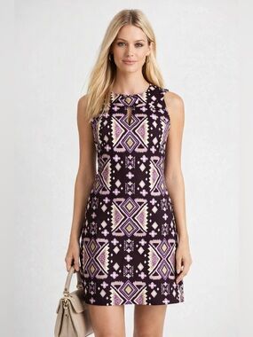 Tory Burch Printed Shift Dress | Logo Button Detail | Size 4 | Boho Chic